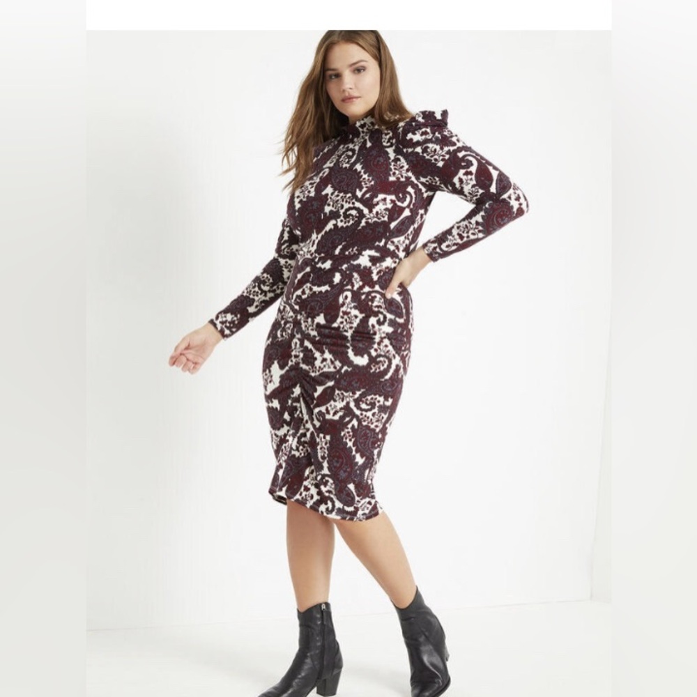 Eloquii Mock Neck Dress with Sleeve Detail Purple Multi Size 14 Brand New